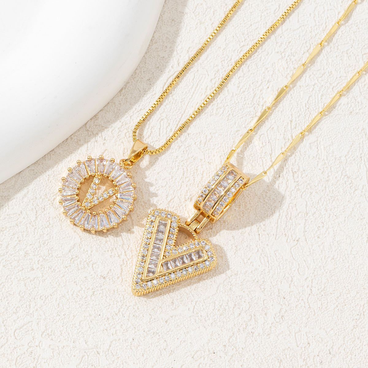 14K Two Piece Diamond Letter Inicials Necklace