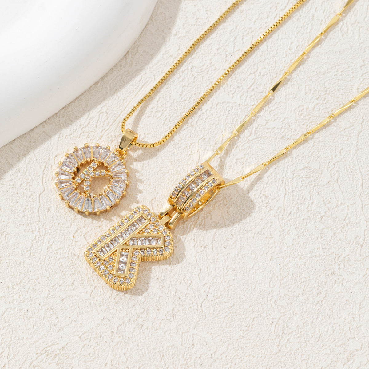 14K Two Piece Diamond Letter Inicials Necklace