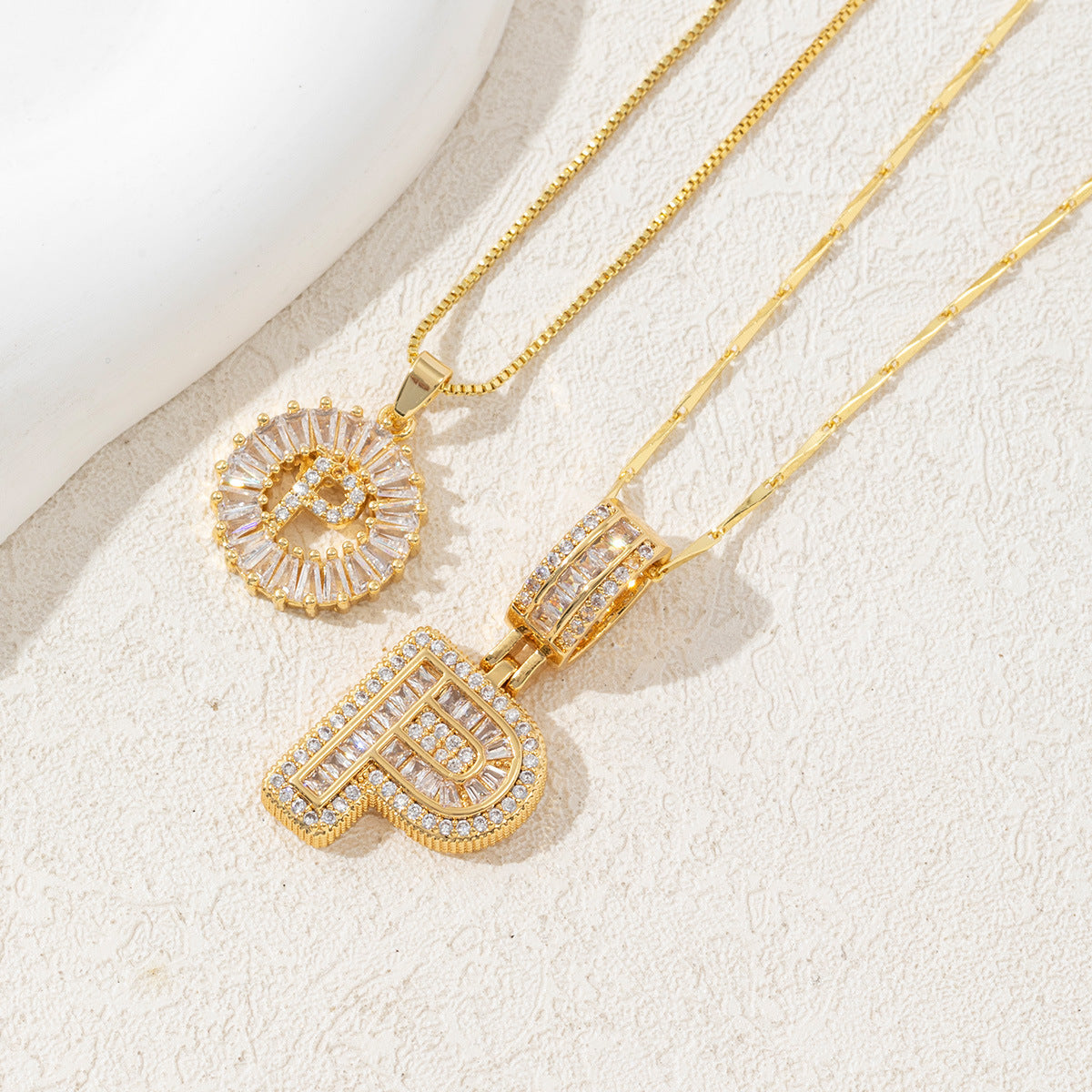 14K Two Piece Diamond Letter Inicials Necklace